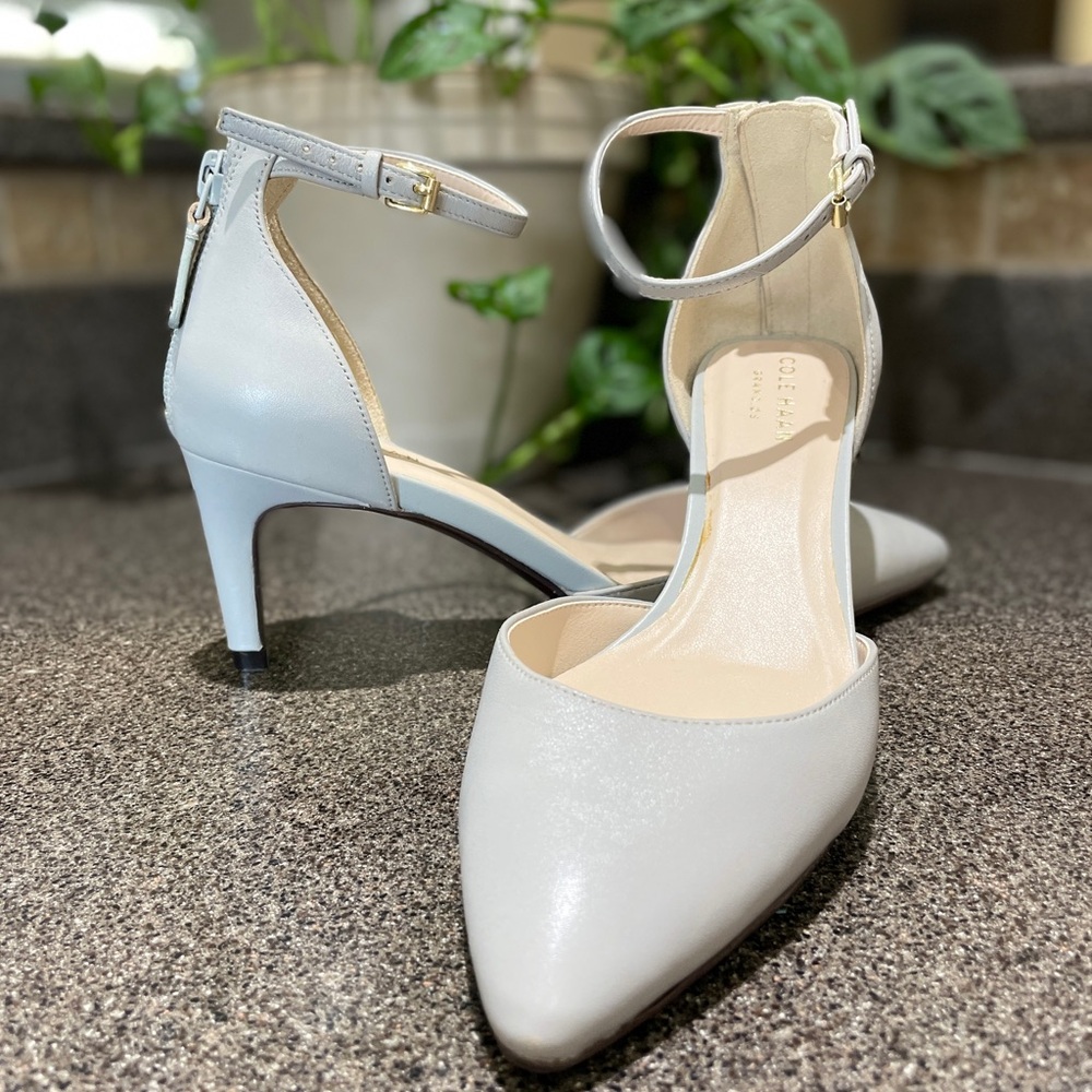 Cole Haan Light Gray Leather Ankle Strap Heels Size 5.5